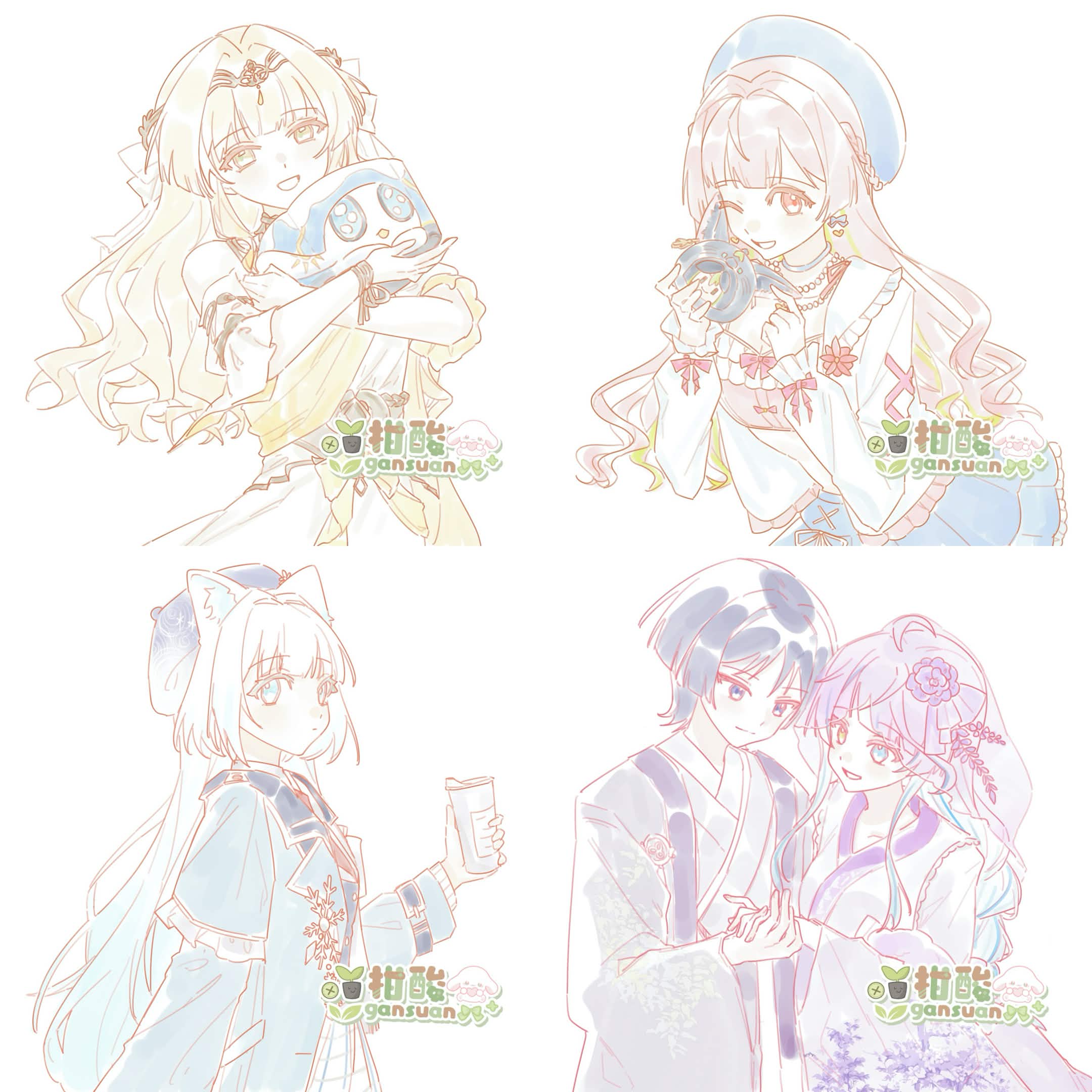 淡彩半身塗鴉 一